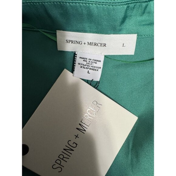Spring + Mercer Dress Large Emerald Green Long Sleeve Tie Front Cut Out NEW - Picture 4 of 6